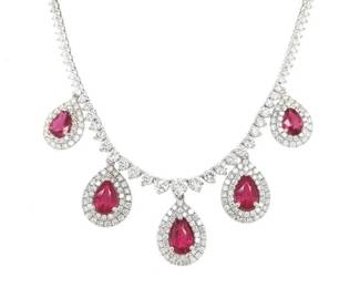 GIA Certified 5.18Ct.tw Unheated Rubies and Diamond Necklace 18k
