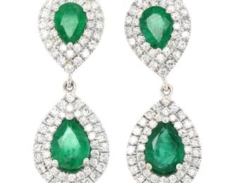 3.51ct Emerald and Diamond Earrings 18K White Gold