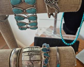 Silver and turquoise bracelets