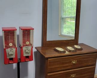 Vintage gumball and dresser.