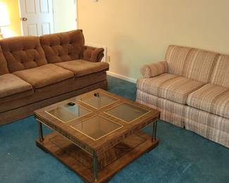 mid century sofas and nice coffee table.