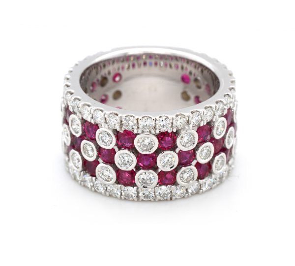 RING ETERNITY ROUND RUBIES 2.91ct. DIAMONDS 2.37ct.tw. 18K