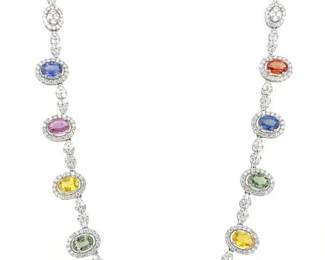 9.65Ct Multicolor Oval Sapphire and Diamond Necklace 18k