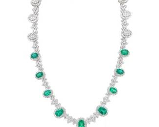 8.16ct Emerald and 14.3ct Diamond Necklace 18k