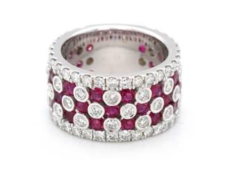 RING ETERNITY ROUND RUBIES 2.91ct. DIAMONDS 2.37ct.tw. 18K