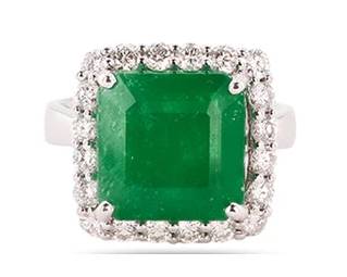6.34Ct Emerald and Diamond Ring 18k