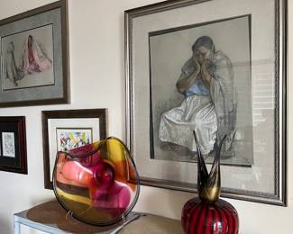 Zuniga (two original pastel/crayon) Nicholson Art Glass..Lumi Art Glass