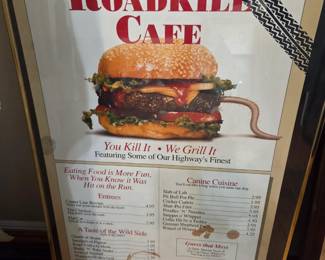 #64 Vtg. Road Kill Café Framed Poster - 24x37 $20.00