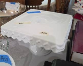 #256 White Pedestal Cake Plate w/rum well $60.00