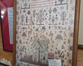 #53 "Her Sampler" 15x21 Framed by Anna B. Patton on Diligence 1808 $75.00