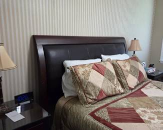 #89 Wood Queen w/leather padded headboard/footboard & Rails $175.00