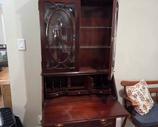 #1 Secretary w/bubble Glass Front w/2 doors & 4 Drawers w/flip-down Desk w/ball & Claw Feet - 34x15-27x88 $275.00