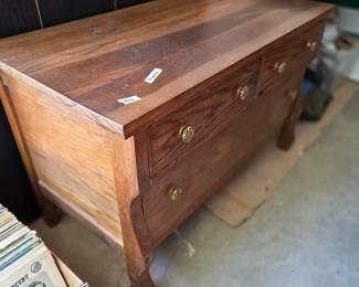 #166 Wood Small Chest of 3 drawers (as is finish) 42x20x26 $50.00
