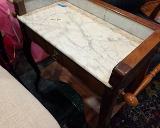 #130 Wood Wash Stand w/marble (back marble Cracked) - 33x15x32 $125.00