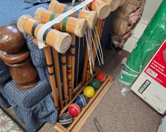 #253 Old Croquet Set w/Stand & 6 Balls & Mallets w/Wickets $75.00