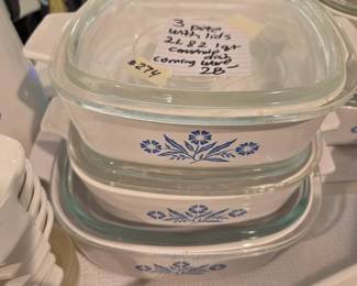 #274 Corning Ware Blue Cornflower 3 pc82 1 QT Casserole Dish Corning Ware. w/lids 2L $28.00