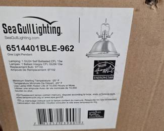 #190 Sea Gull Lighting 1 light pendant Brushed Nickel - in Box $40.00
#191 Sea Gull Lighting 1 light pendant Brushed Nickel - in Box $40.00
#192 Sea Gull Lighting 1 light pendant Brushed Nickel - in Box $40.00