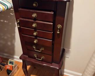 #33 Jewelry Armoire - w/flip-out sides and flip-up top w/mirror w/6 drawers - 16x11x38 $75.00