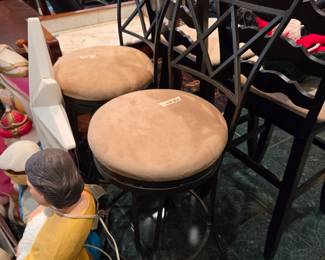 #128 Suede Swivel Metal 30" Seat Height Bar Stools - Pair $50.00