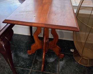 #122 Wood EastLake Style Table (as is crack on Top) - 17x25.5x27 $40.00