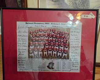 #54 National Champions 1964 Alabama Crimson Tide Signed Framed & Matted $30.00