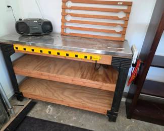 #146 Homemade Workbench on Wheels and Power - 57x21x38 w/attached vice $275.00