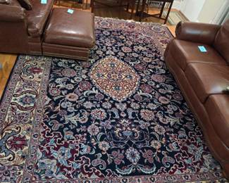 #72 Romanian Bucurest Hand-knotted Rug Black/navy/cream - 106x108 $350.00