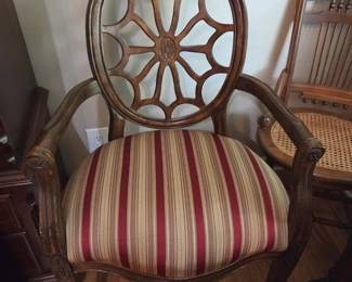 #27 Round Wood Back Odd Dining Chair w/Cushion Burgundy/Gold $30.00