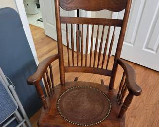 #79 Wood Rocker w/leather Seat w/nailhead trim $75.00