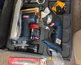 #240 Ryobi - 18V Cordless "6 pack" rolling Chest w/miter Saw and other tools SPC18 $325.00