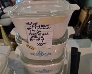 #276 Vtg. Corning Ware Blue Cornflower 1 3/4 Qt. Casserole Dish w/lid - set of 4 $30.00