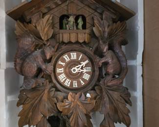 #106 Wood German Clock w/weights and extra wood pieces $75.00