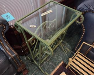 #135 Green Metal/Glass Magazine Rack - 16x12x25 $25.00