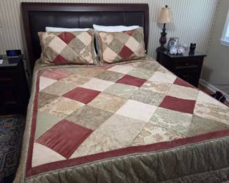 #89 Wood Queen w/leather padded headboard/footboard & Rails $175.00