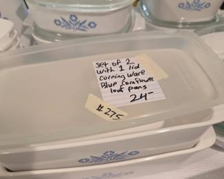 #275 Set of 2 w/1 lid Corning Ware Blue Cornflower Loaf Pans $24.00
