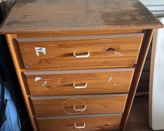 4 drawer dresser with a few imperfections
30 inches wide
17 inches deep
39 inches tall