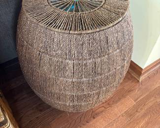 large round wicker basket with lid