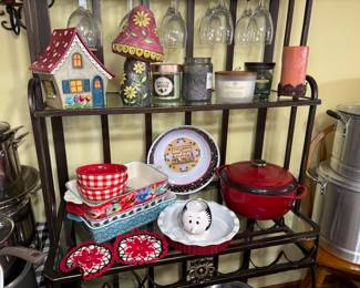 Pioneer woman cookware, cast iron enamel dutch oven, olive oil coffee mug and other cute red kitchen items