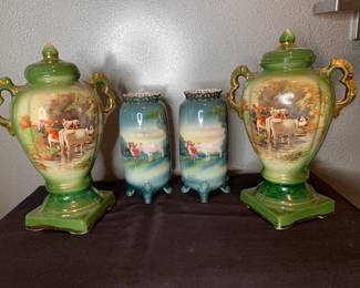 Miniature porcelain vases probably from England $40 pr Old English corner vases $50 pr