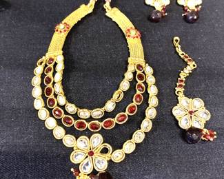 Fashion Jewelry Red Gold Clear Set
