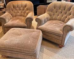Pair of Baker Chairs & Ottoman