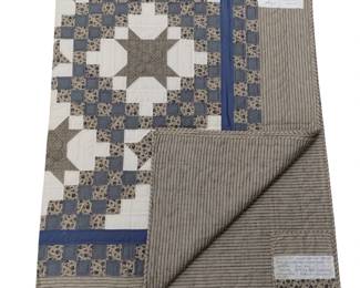 Quilt Size Hand Stitched Blue Beige