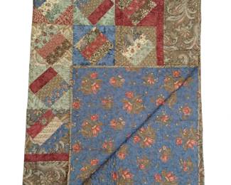 Quilt Machine Stitched Blues Tan Reds