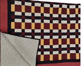 King Size Quilt Machine Stitched Dark Colors Burgundy Navy