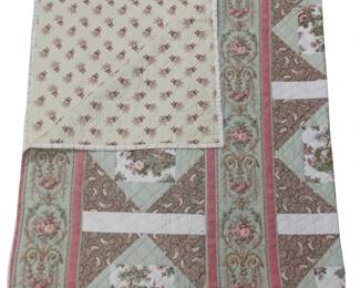 Queen Size Quilt Hand Stitched Pink Ornate Flowers