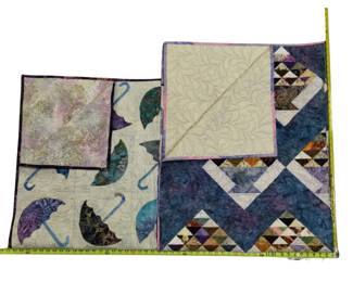 Throw Quilt Machine Stitched Blue Purple Umbrellas