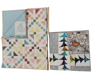 Throw Quilt Machine Stitched Antique Style Pastels Floral Bright Trees