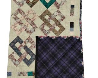 Queen Size Quilt Machine Stitched Pink Beige Purple