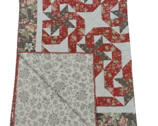 Queen Size Quilt Machine Stitched Coral Grey Floral