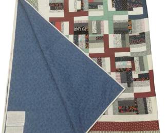 King Size Quilt Hand Stitched Blues Burgundy